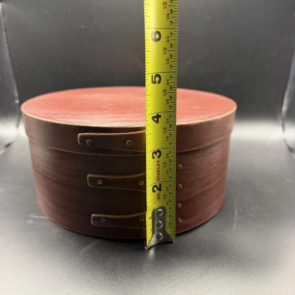 BURGUNDY  SHAKER  3 FINGER BAND ROUND BENTWOOD PANTRY BOX  7 3/4